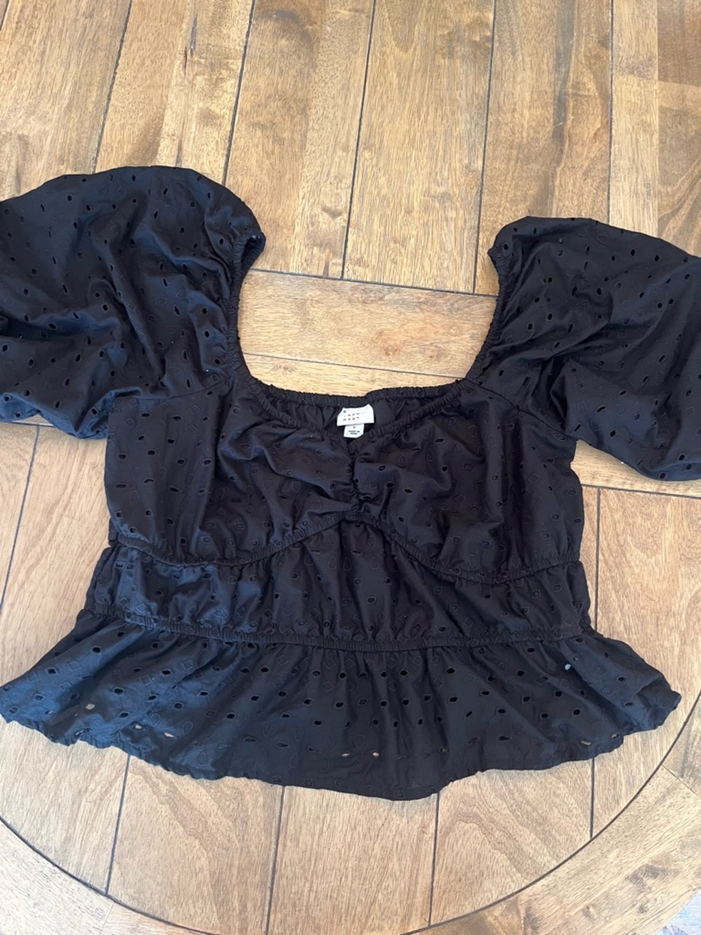 a new day Black Eyelet Peasant Top size Large